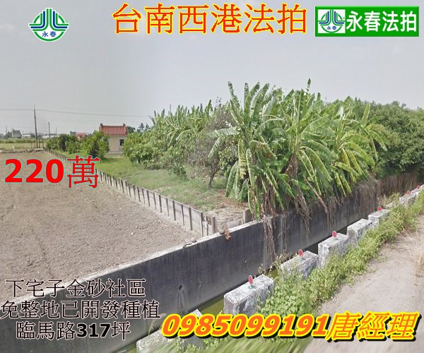 台南市西港區法拍農地下宅子金砂社區下宅子段317坪面寬約12米