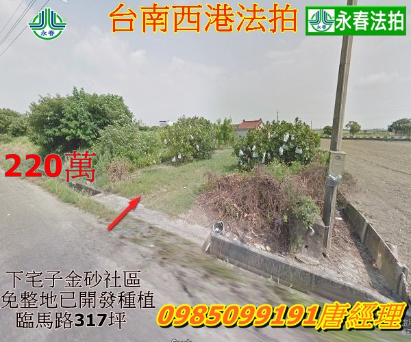 台南市西港區法拍農地下宅子金砂社區下宅子段317坪面寬約12米